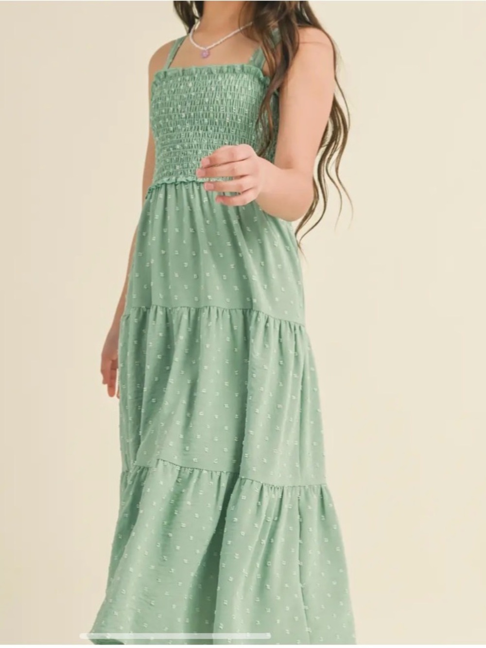 Girls' Light Sage Smocked Sundress — Casual Tiered Dress